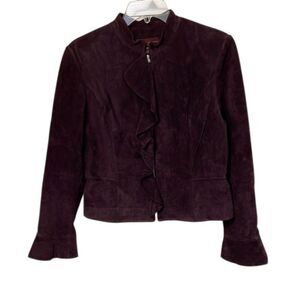 Margaret Godfrey VTG Purple Suede Leather Jacket Womens Size 12 Petite Washable
